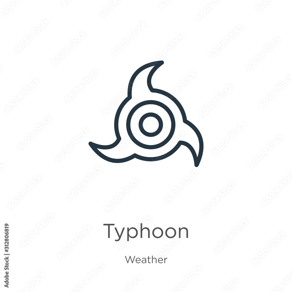 Poster typhoon icon. thin linear typhoon outline icon isolated on white background from weather collection.