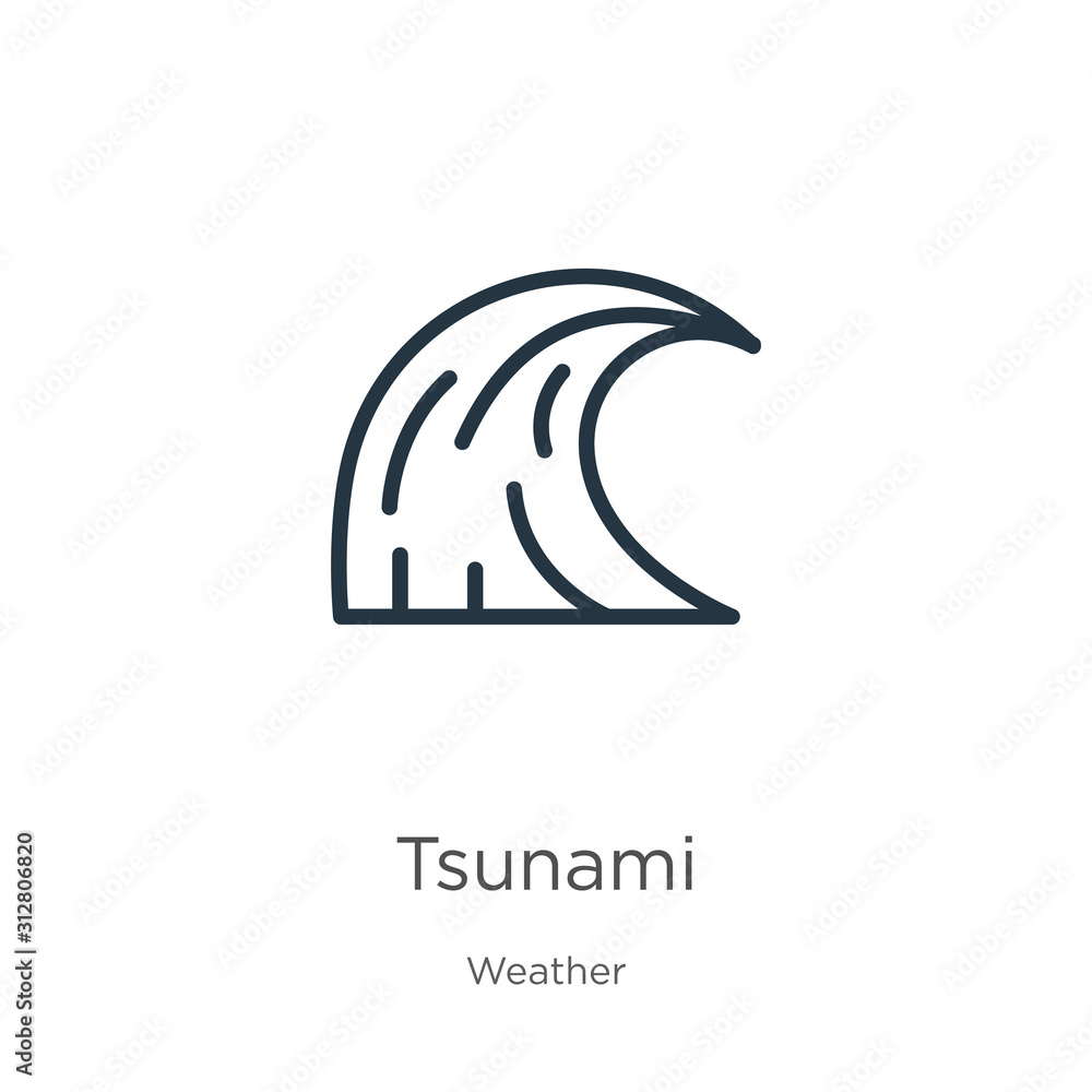 Poster tsunami icon. thin linear tsunami outline icon isolated on white background from weather collection.