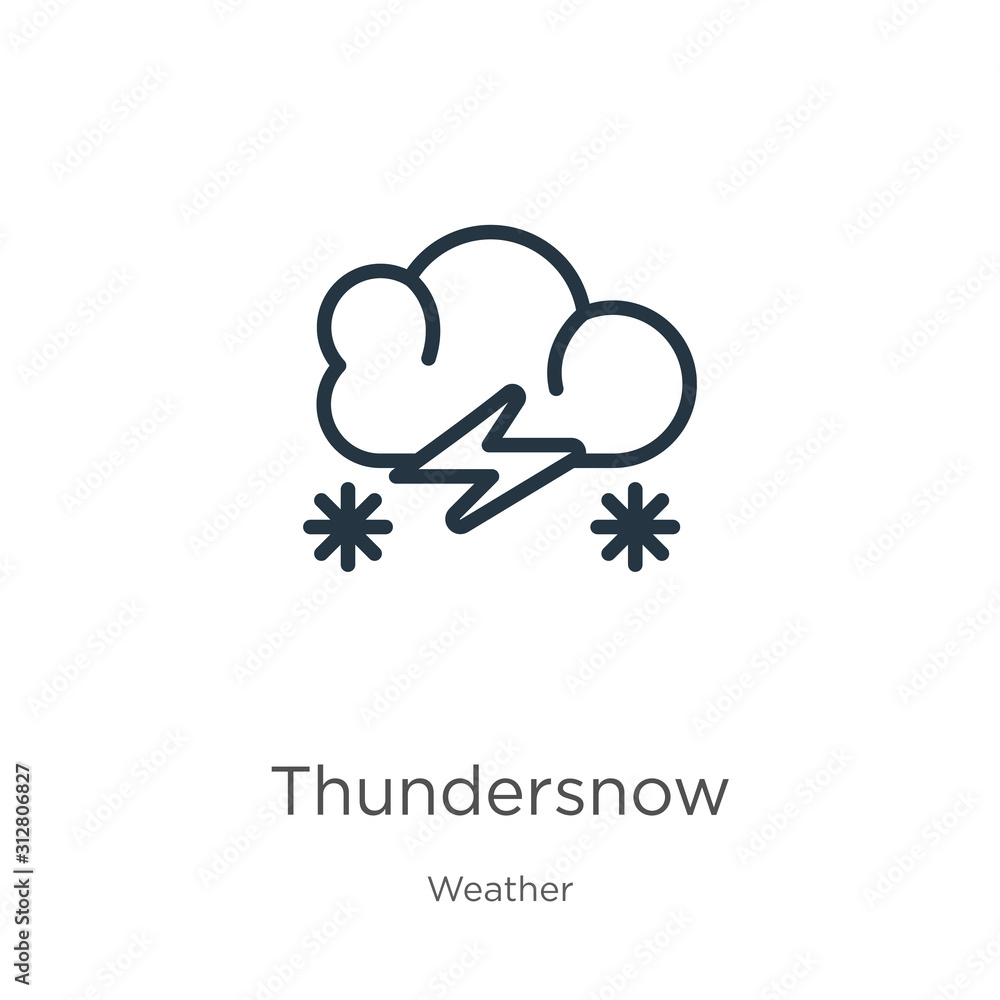 Poster thundersnow icon. thin linear thundersnow outline icon isolated on white background from weather col