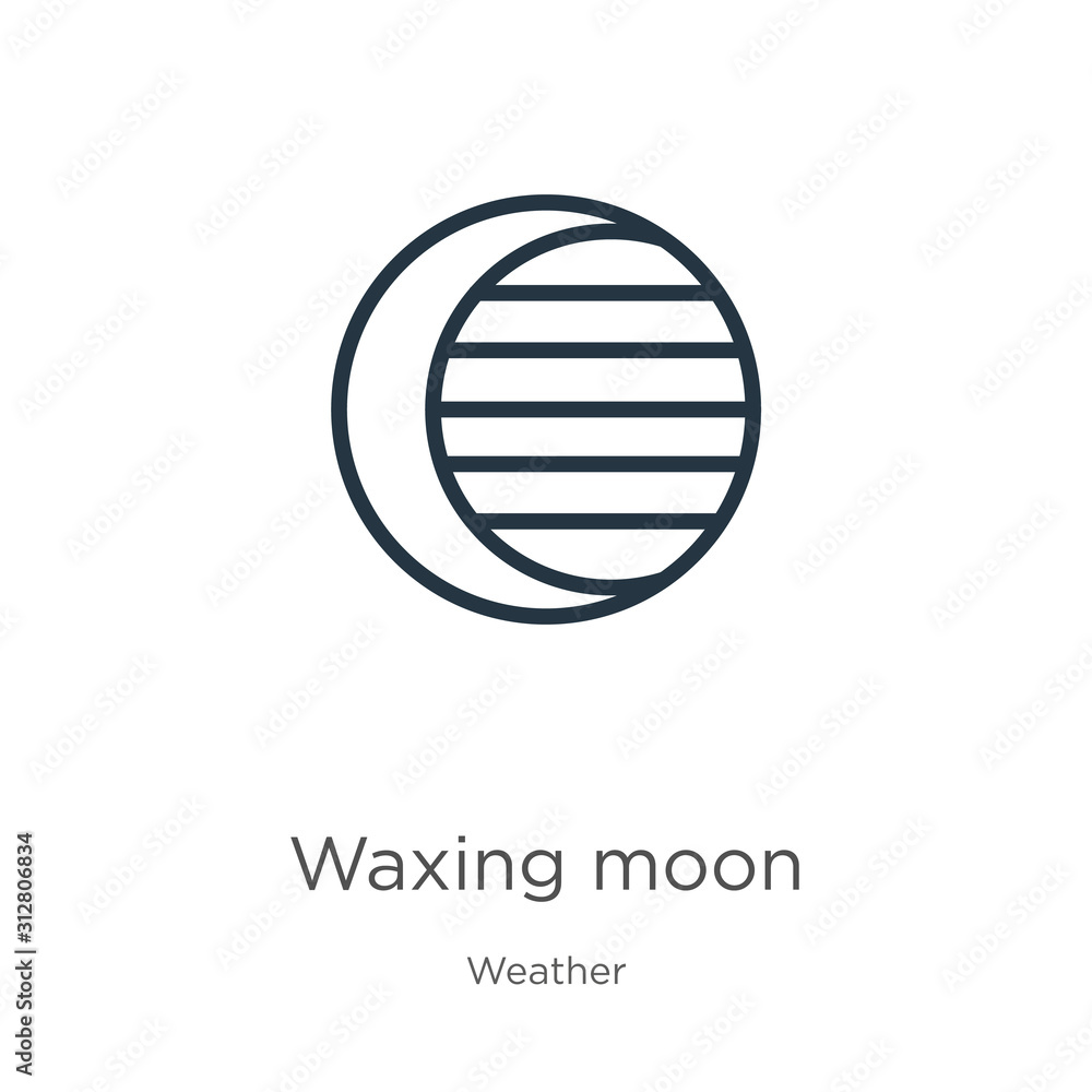 Poster waxing moon icon. thin linear waxing moon outline icon isolated on white background from weather col