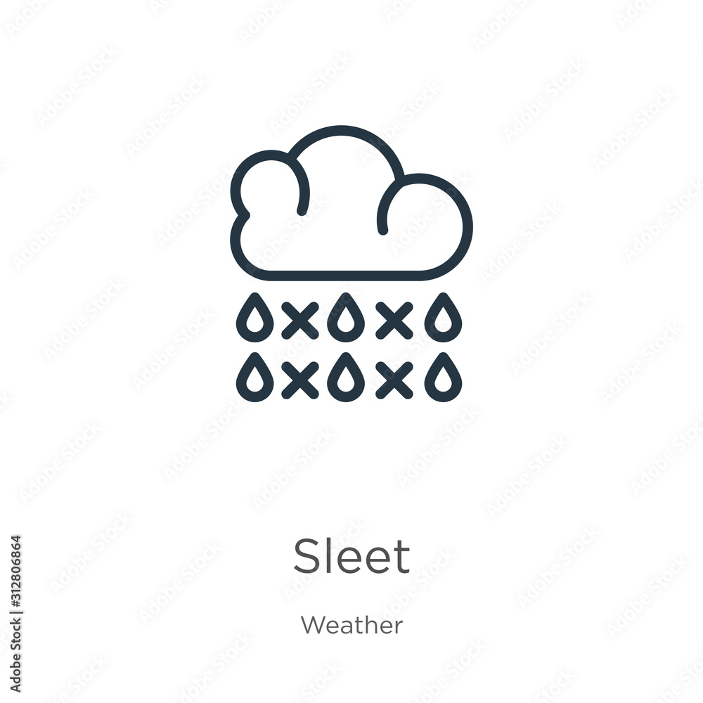 Poster sleet icon. thin linear sleet outline icon isolated on white background from weather collection. lin