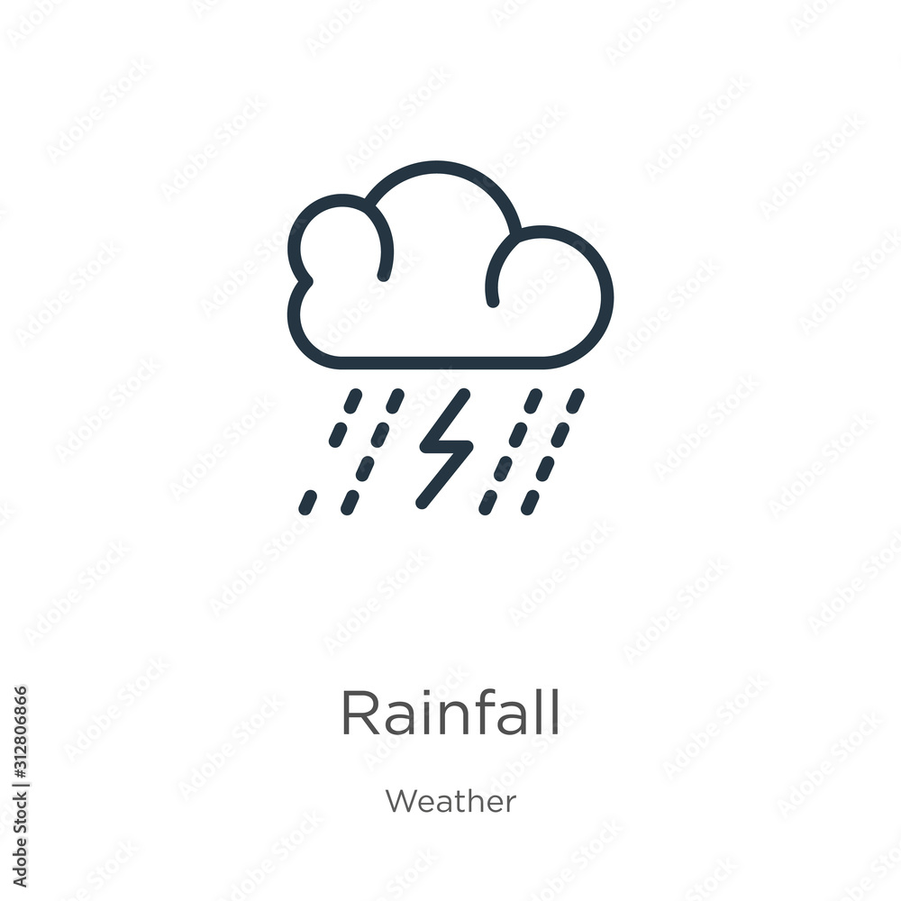 Poster rainfall icon. thin linear rainfall outline icon isolated on white background from weather collectio