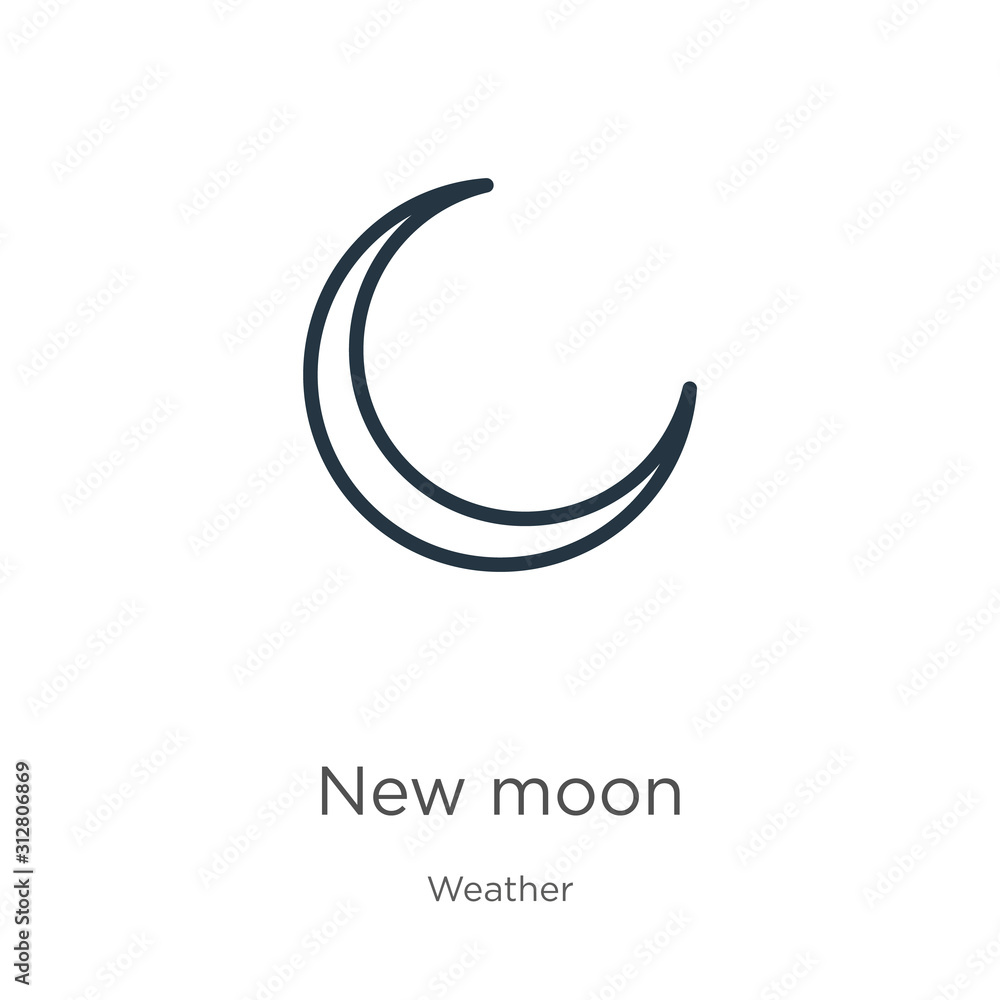 Poster new moon icon. thin linear new moon outline icon isolated on white background from weather collectio