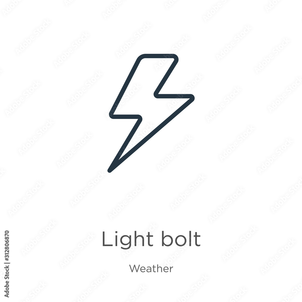 Poster light bolt icon. thin linear light bolt outline icon isolated on white background from weather colle