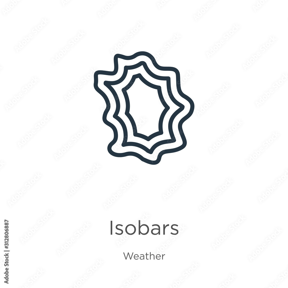 Poster isobars icon. thin linear isobars outline icon isolated on white background from weather collection.