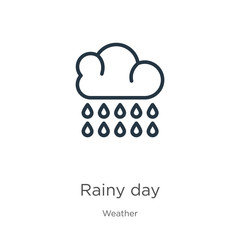 Rainy day icon. Thin linear rainy day outline icon isolated on white background from weather collection. Line vector sign, symbol for web and mobile