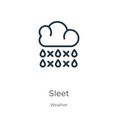 Obraz premium Sleet icon. Thin linear sleet outline icon isolated on white background from weather collection. Line vector sign, symbol for web and mobile