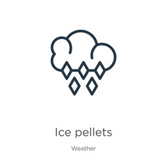 Ice pellets icon. Thin linear ice pellets outline icon isolated on white background from weather collection. Line vector sign, symbol for web and mobile