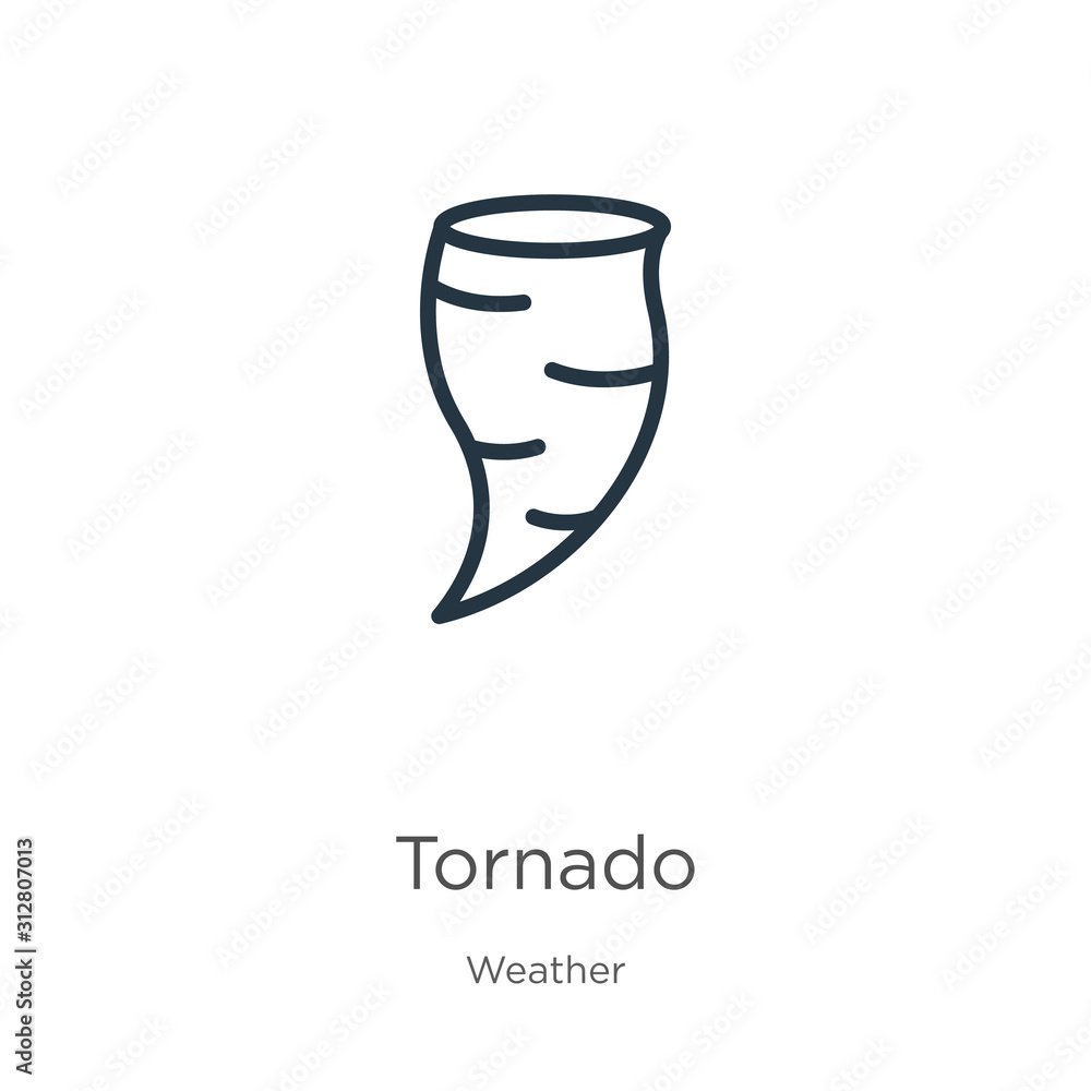 Poster tornado icon. thin linear tornado outline icon isolated on white background from weather collection.