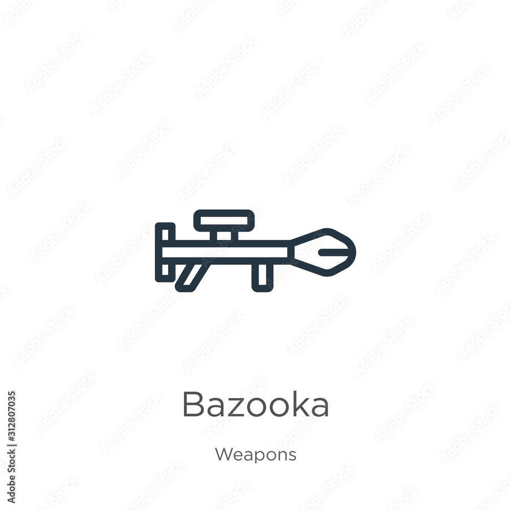 Poster bazooka icon. thin linear bazooka outline icon isolated on white background from weapons collection.