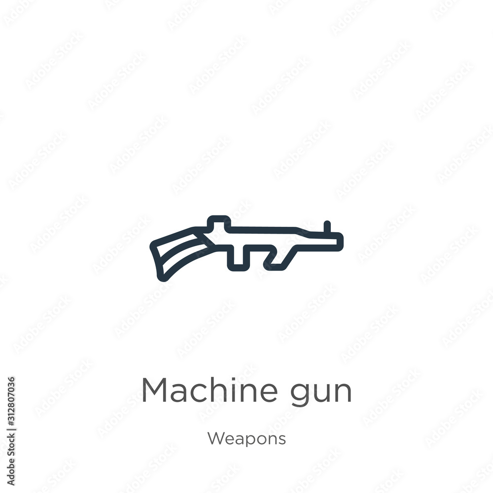 Poster machine gun icon. thin linear machine gun outline icon isolated on white background from weapons col