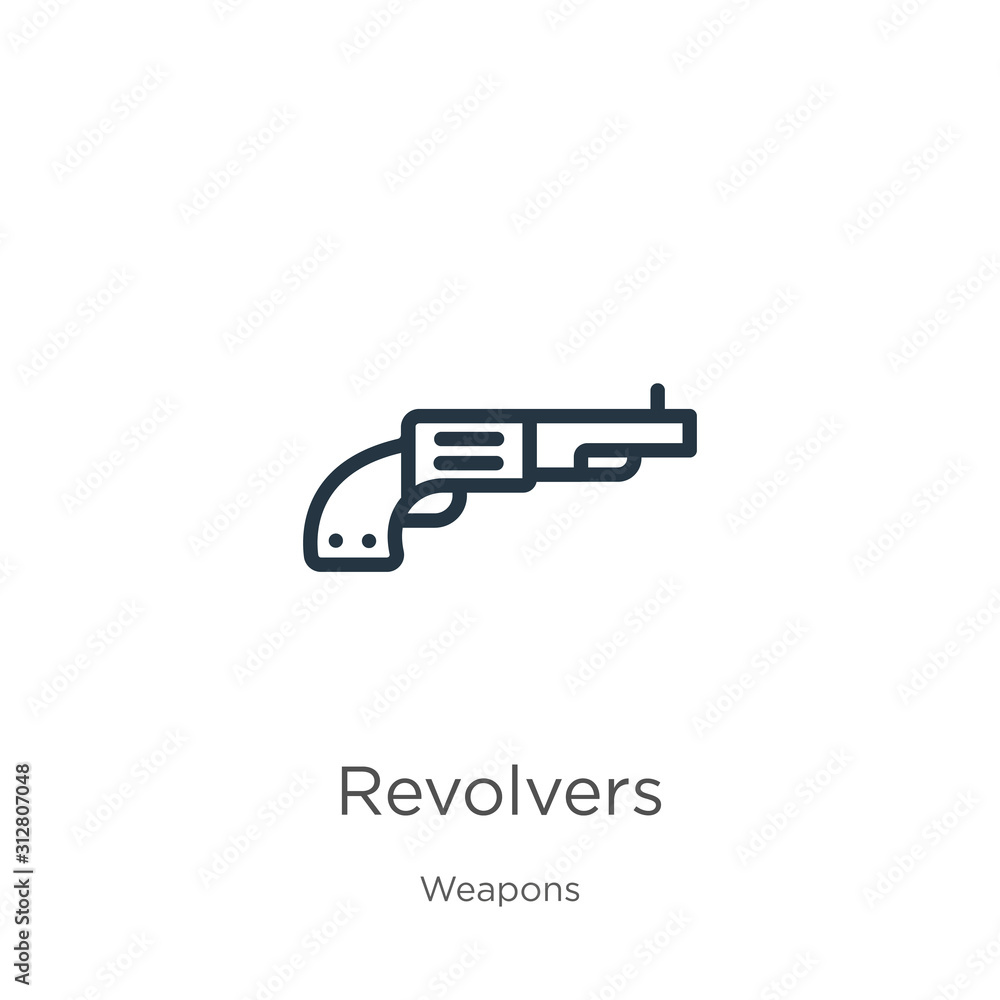 Poster revolvers icon. thin linear revolvers outline icon isolated on white background from weapons collect