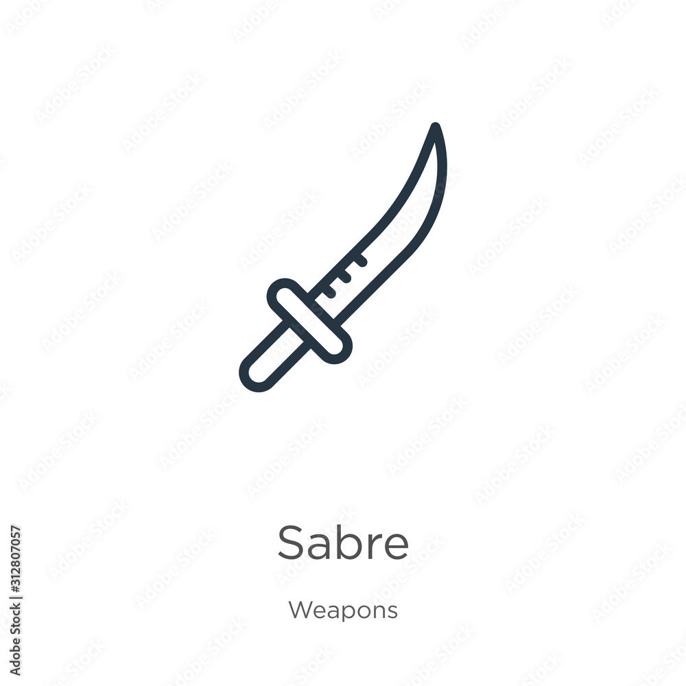 Poster sabre icon. thin linear sabre outline icon isolated on white background from weapons collection. lin