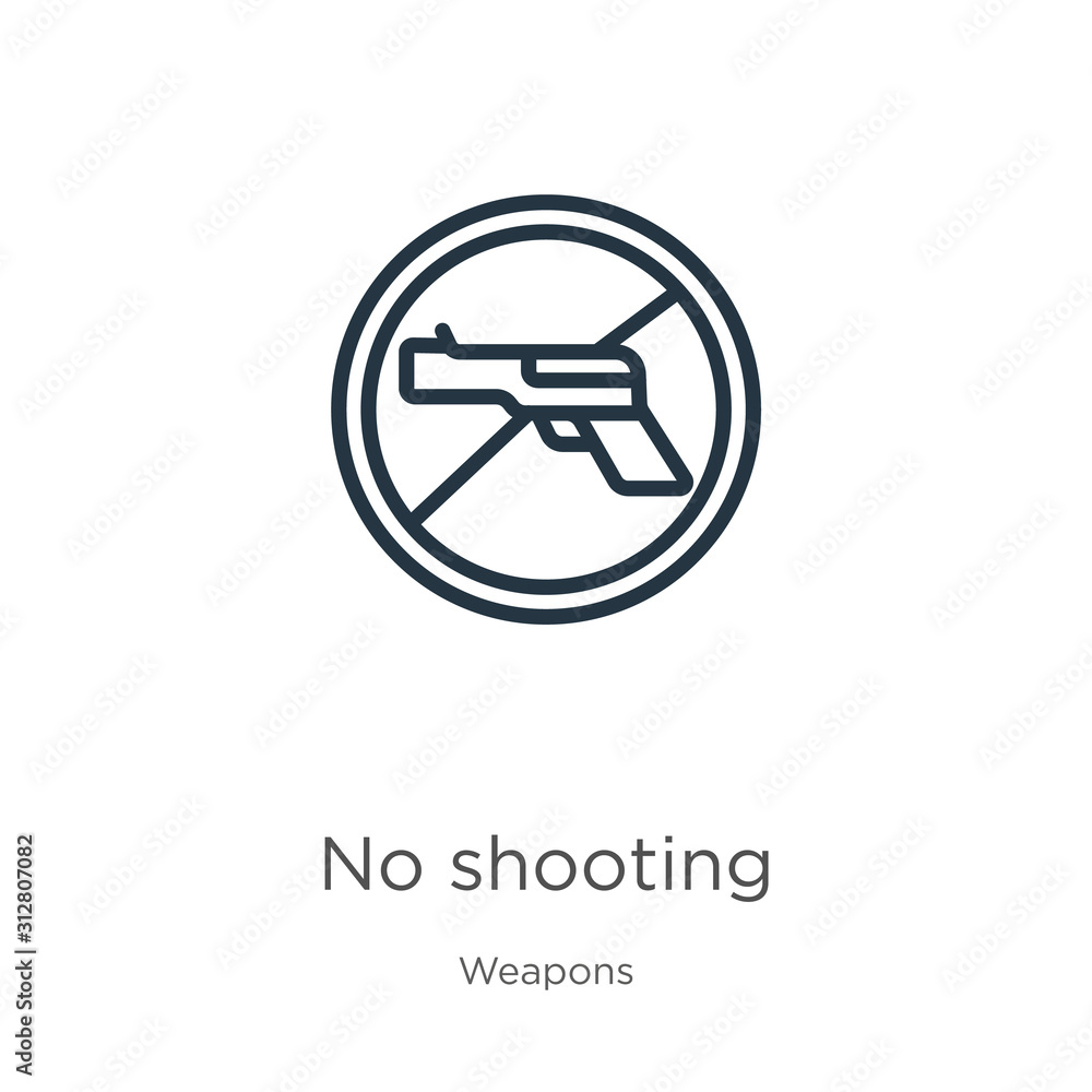 Poster no shooting icon. thin linear no shooting outline icon isolated on white background from weapons col