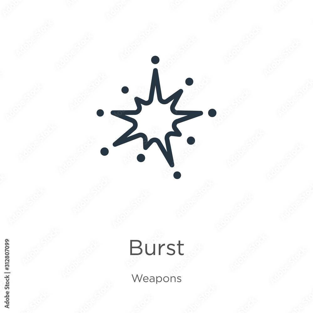Poster burst icon. thin linear burst outline icon isolated on white background from weapons collection. lin