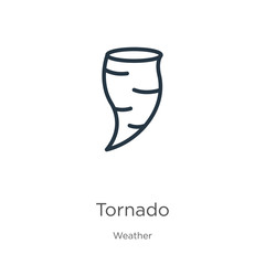 Tornado icon. Thin linear tornado outline icon isolated on white background from weather collection. Line vector sign, symbol for web and mobile