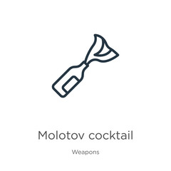 Molotov cocktail icon. Thin linear molotov cocktail outline icon isolated on white background from weapons collection. Line vector sign, symbol for web and mobile