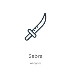 Sabre icon. Thin linear sabre outline icon isolated on white background from weapons collection. Line vector sign, symbol for web and mobile