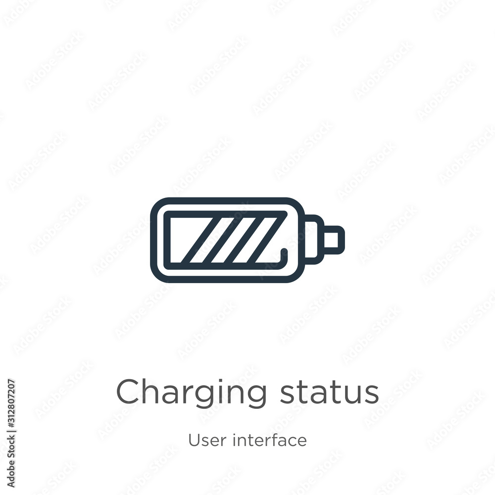 Poster charging status icon. thin linear charging status outline icon isolated on white background from use