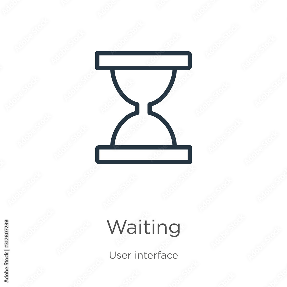 Poster waiting icon. thin linear waiting outline icon isolated on white background from user interface coll