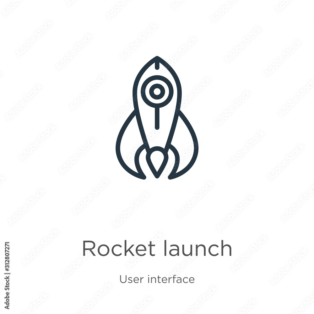 Poster rocket launch icon. thin linear rocket launch outline icon isolated on white background from user in