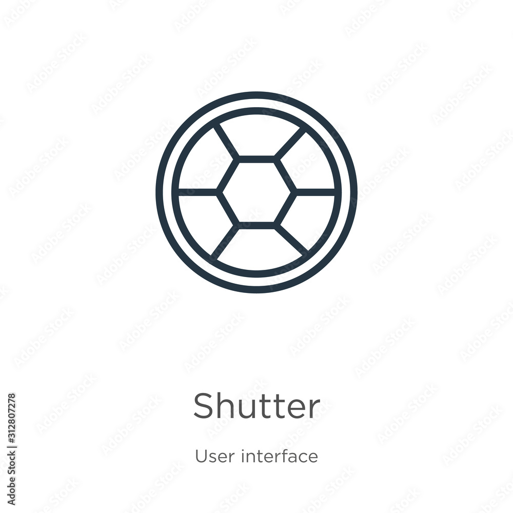 Poster shutter icon. thin linear shutter outline icon isolated on white background from user interface coll
