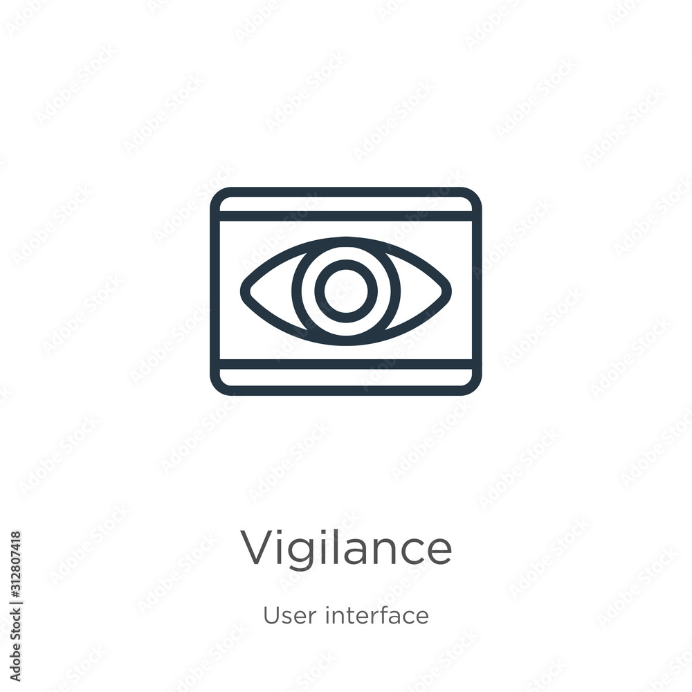 Poster vigilance icon. thin linear vigilance outline icon isolated on white background from user interface 