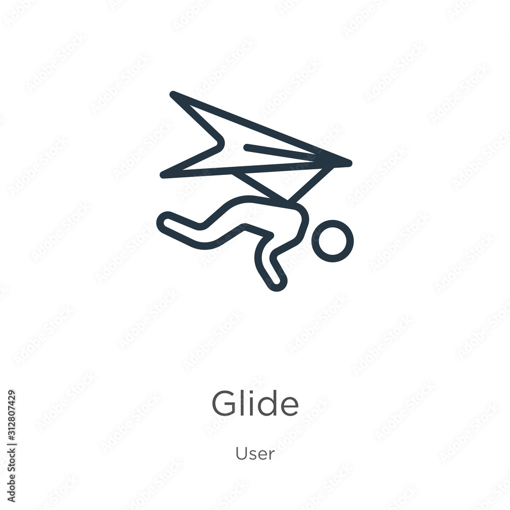 Aufkleber glide icon. thin linear glide outline icon isolated on white background from user collection. line v