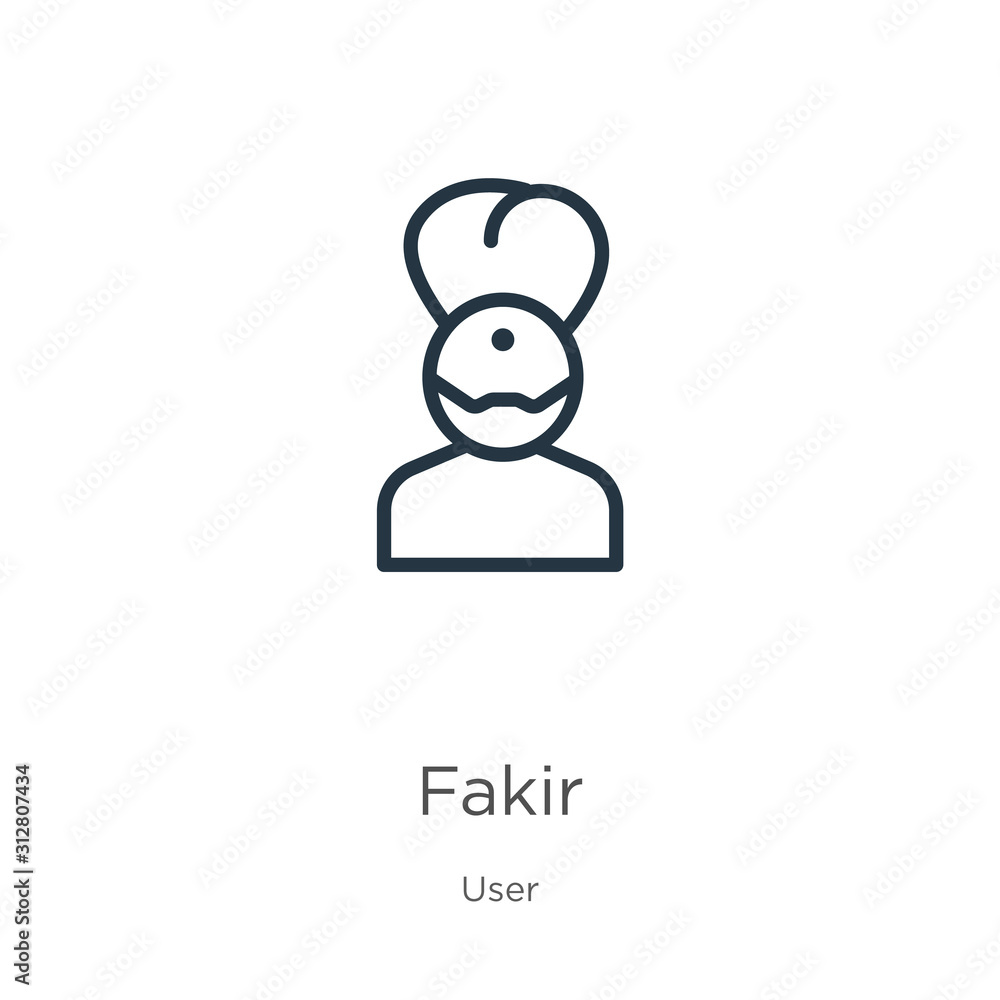 Poster fakir icon. thin linear fakir outline icon isolated on white background from user collection. line v