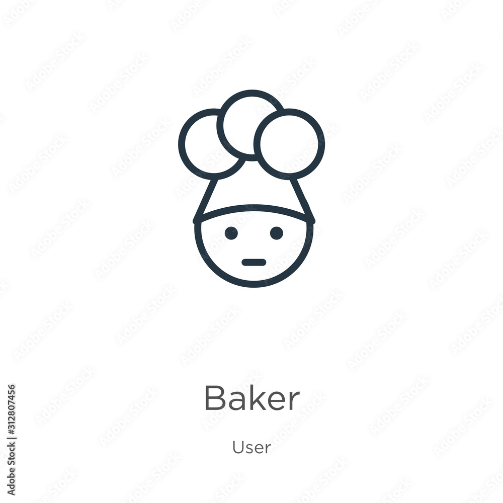Poster baker icon. thin linear baker outline icon isolated on white background from user collection. line v