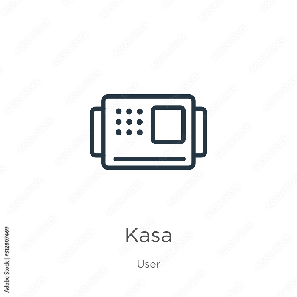 Poster kasa icon. thin linear kasa outline icon isolated on white background from user collection. line vec