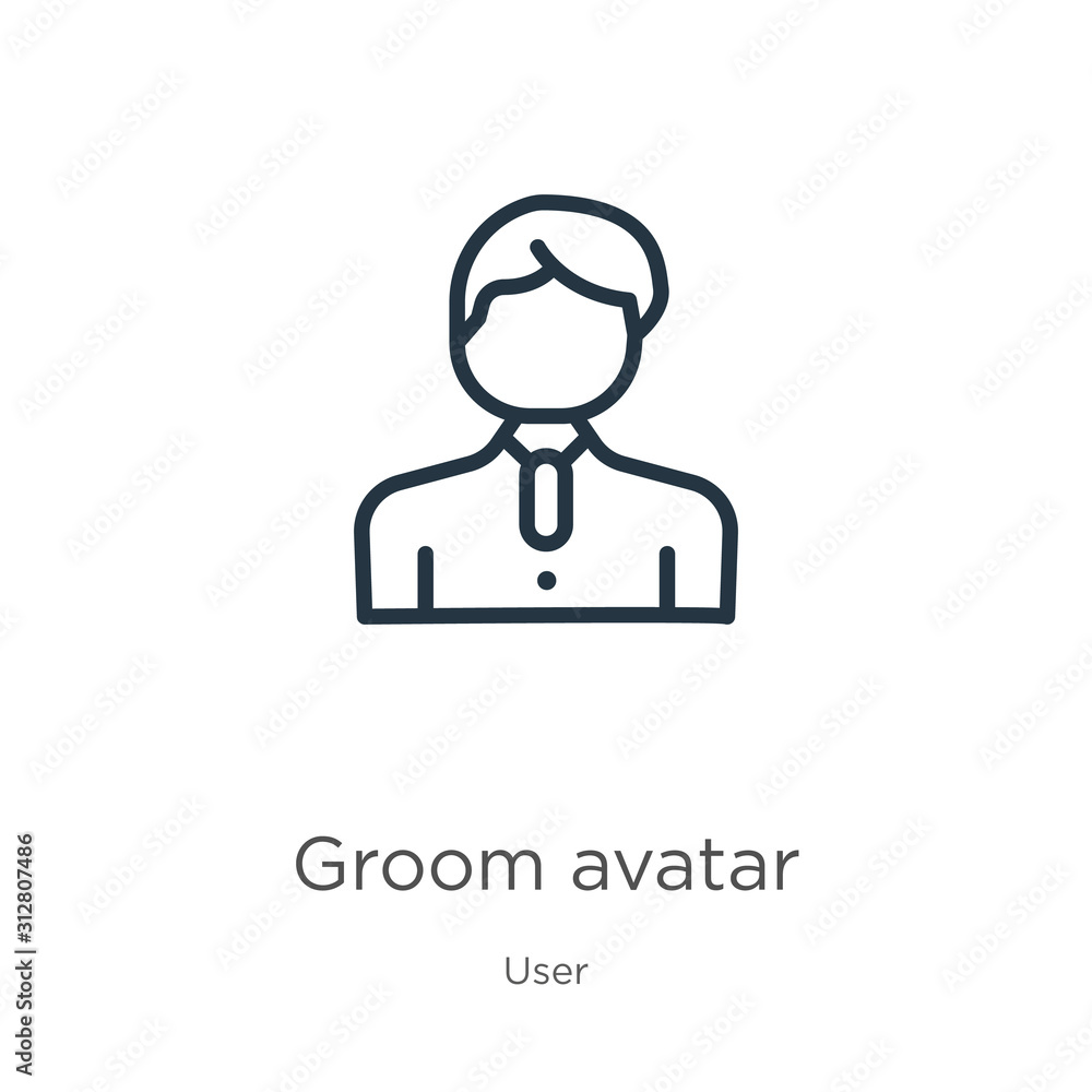 Poster groom avatar icon. thin linear groom avatar outline icon isolated on white background from user coll