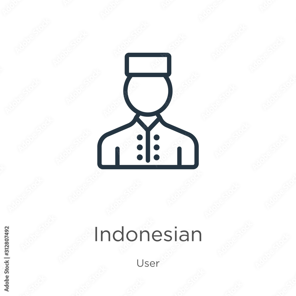 Poster indonesian icon. thin linear indonesian outline icon isolated on white background from user collecti