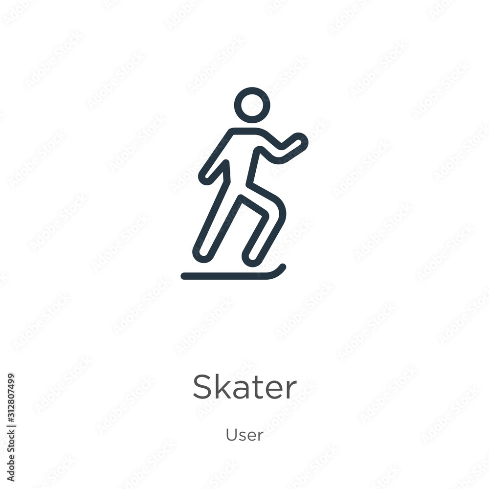 Poster skater icon. thin linear skater outline icon isolated on white background from user collection. line