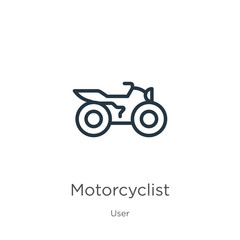 Fototapeta premium Motorcyclist icon. Thin linear motorcyclist outline icon isolated on white background from user collection. Line vector sign, symbol for web and mobile