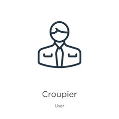 Croupier icon. Thin linear croupier outline icon isolated on white background from user collection. Line vector sign, symbol for web and mobile