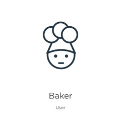 Obraz premium Baker icon. Thin linear baker outline icon isolated on white background from user collection. Line vector sign, symbol for web and mobile