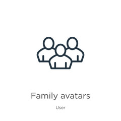 Family avatars icon. Thin linear family avatars outline icon isolated on white background from user collection. Line vector sign, symbol for web and mobile
