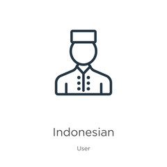 Indonesian icon. Thin linear indonesian outline icon isolated on white background from user collection. Line vector sign, symbol for web and mobile