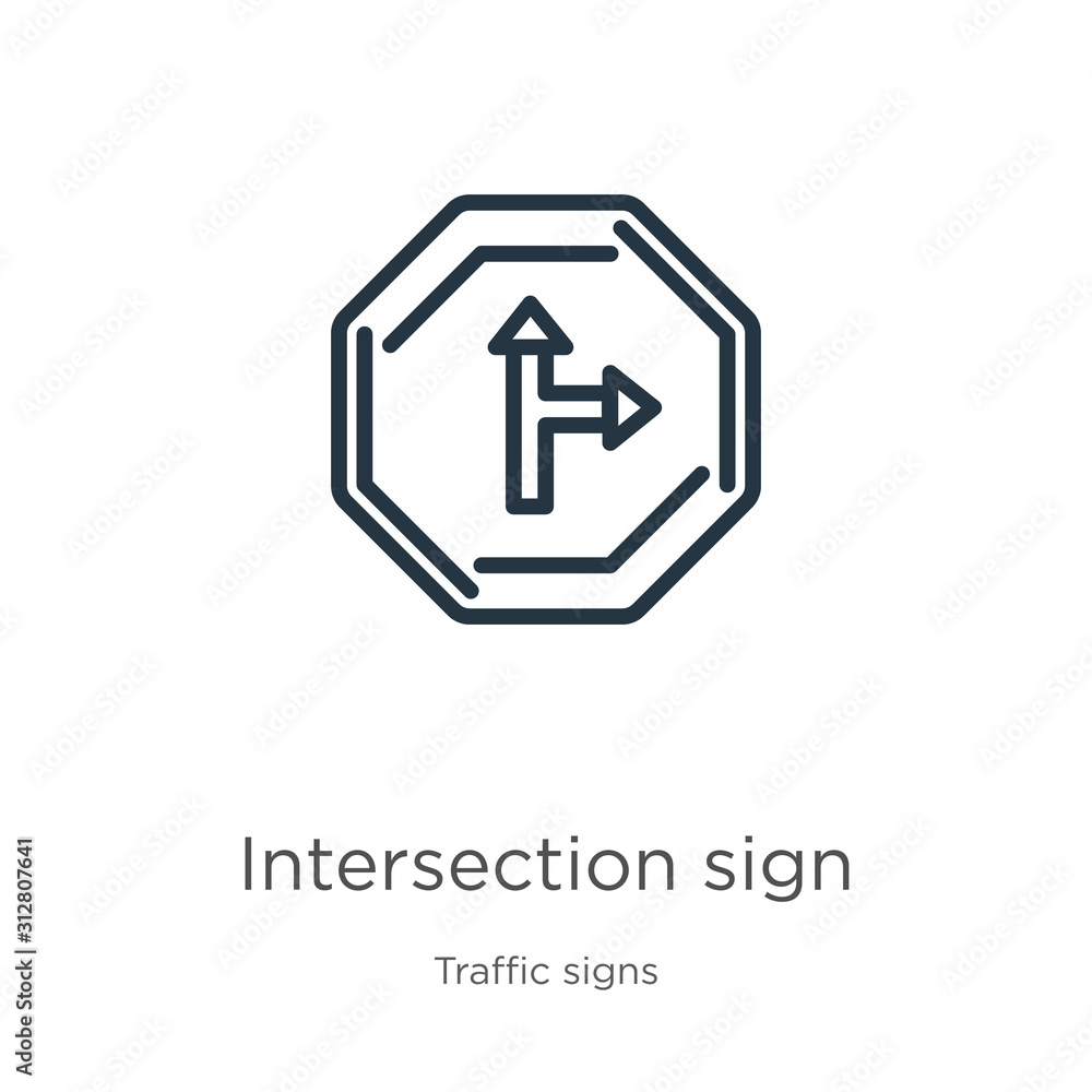 Poster intersection sign icon. thin linear intersection sign outline icon isolated on white background from