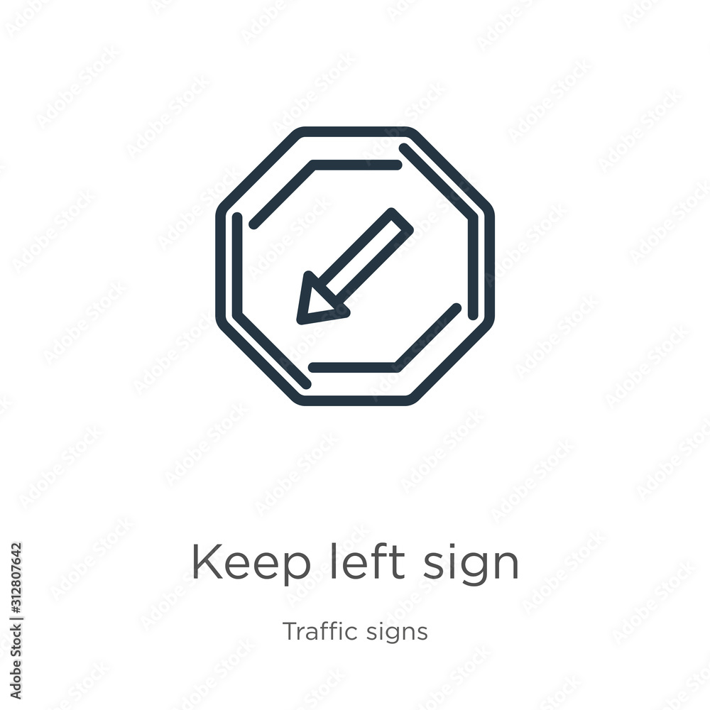 Poster keep left sign icon. thin linear keep left sign outline icon isolated on white background from traff