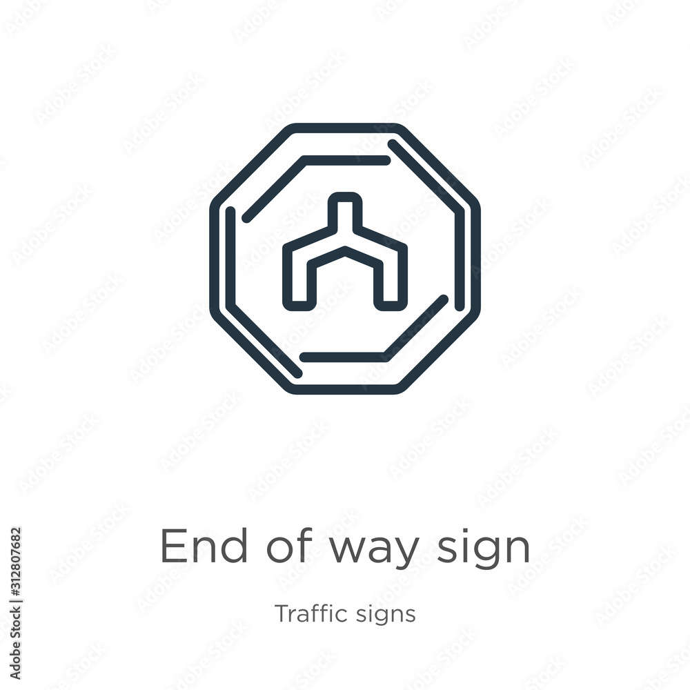 Poster end of way sign icon. thin linear end of way sign outline icon isolated on white background from tra