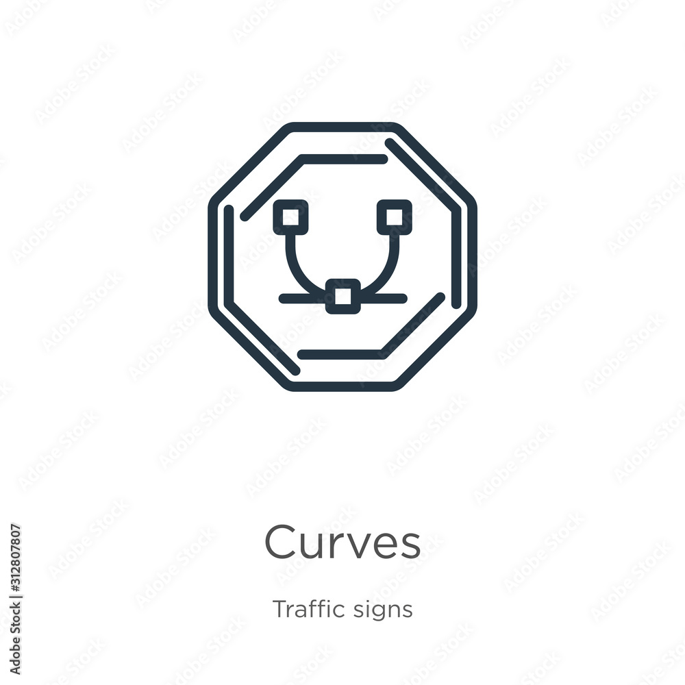 Poster curves icon. thin linear curves outline icon isolated on white background from traffic signs collect