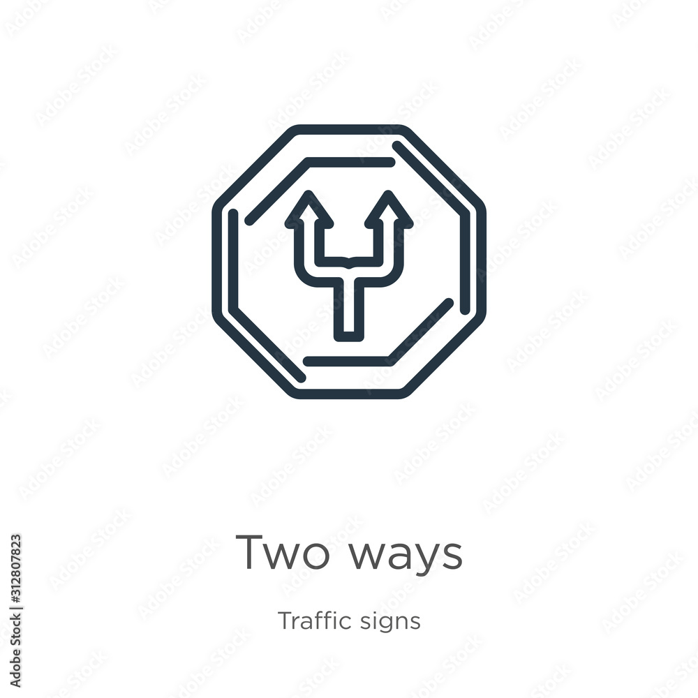 Poster two ways icon. thin linear two ways outline icon isolated on white background from traffic signs col
