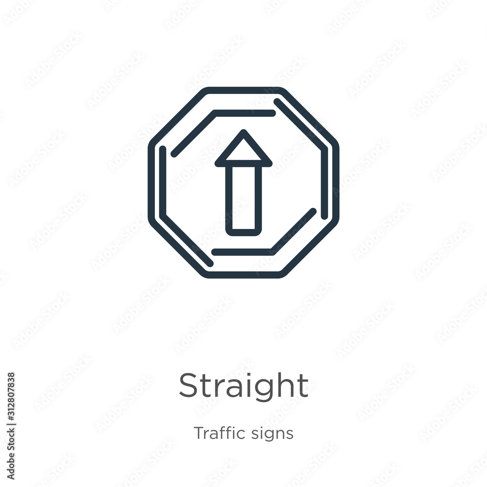Poster straight icon. thin linear straight outline icon isolated on white background from traffic signs col