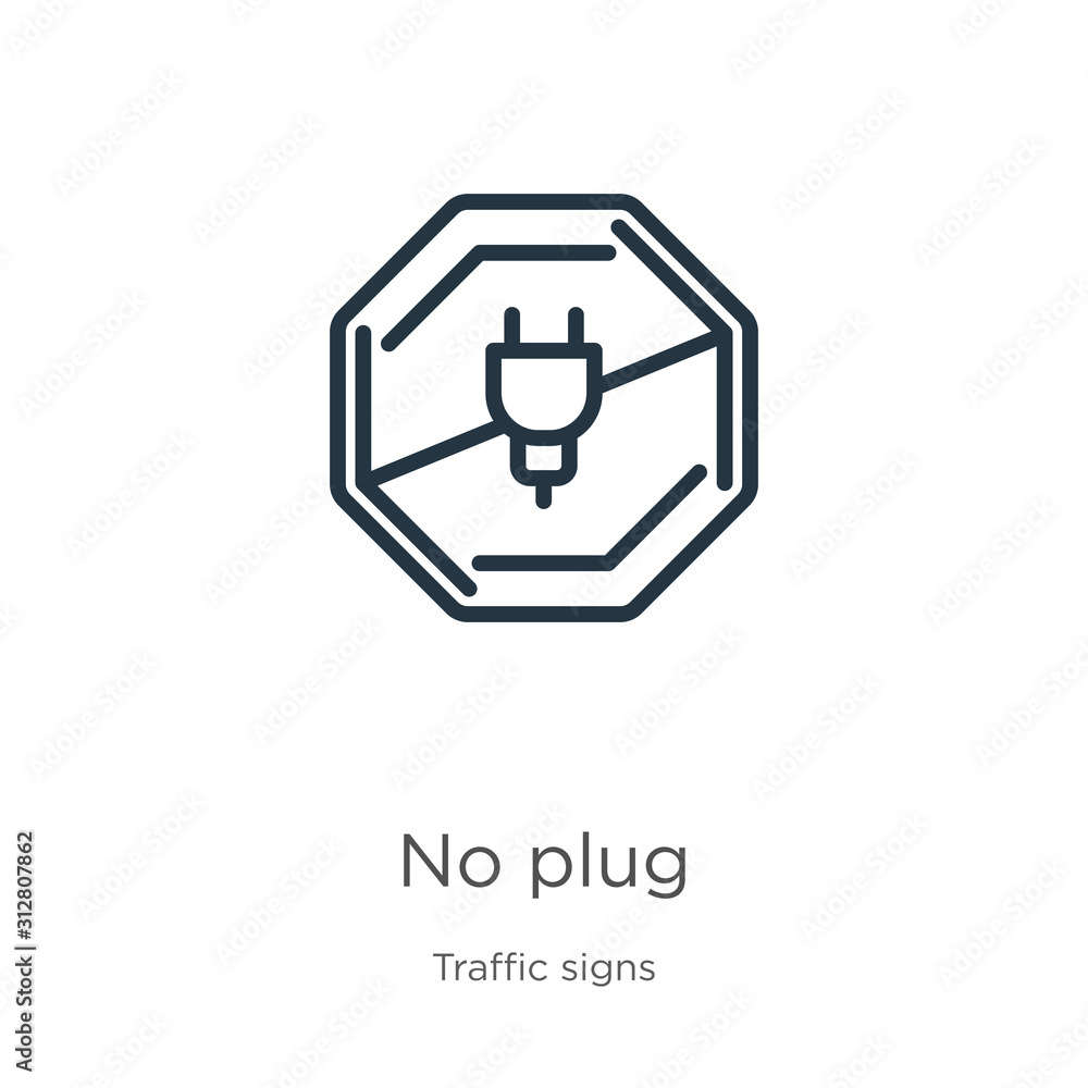 Poster no plug icon. thin linear no plug outline icon isolated on white background from traffic signs colle