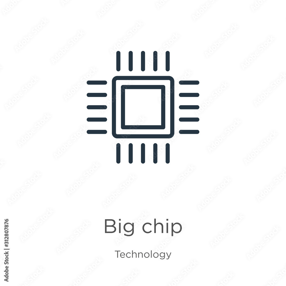 Poster big chip icon. thin linear big chip outline icon isolated on white background from technology collec