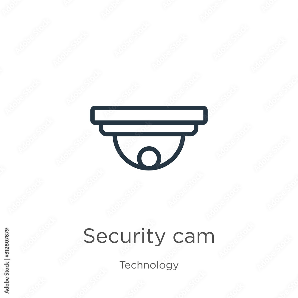 Poster security cam icon. thin linear security cam outline icon isolated on white background from technolog