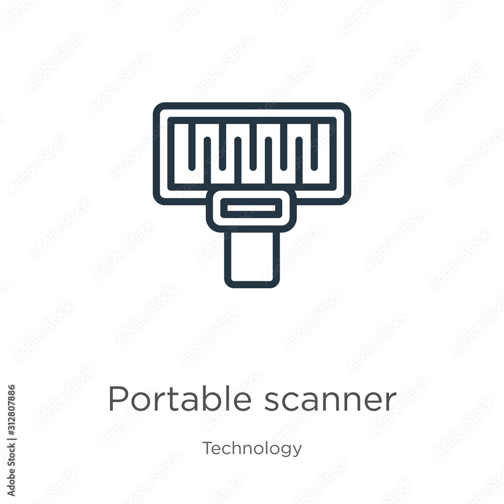 Poster portable scanner icon. thin linear portable scanner outline icon isolated on white background from t