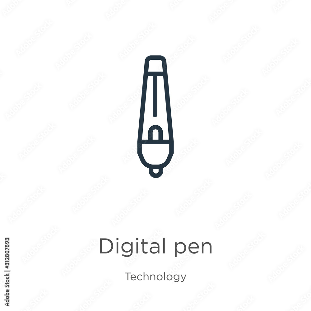 Poster digital pen icon. thin linear digital pen outline icon isolated on white background from technology 